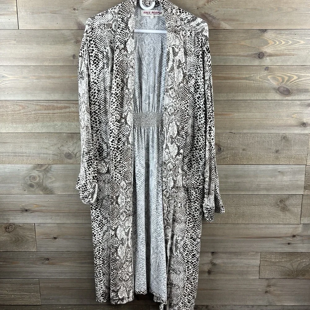Free People Womens Kimono‎  Wild Nights Snake Animal Print Long Duster Small